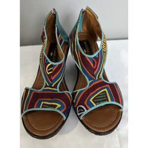 MOLAS4U Size EU36.5 US 6.5 multicolored Sandals Back Zip 2.5” Heel Wedge Shoes